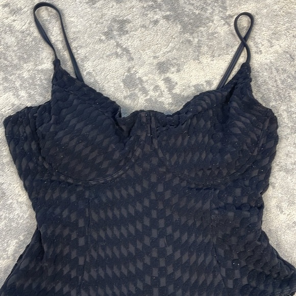 New Good American Black Jacquard Show Off One Piece Swimsuit Underwire Sz 5 - Picture 5 of 16